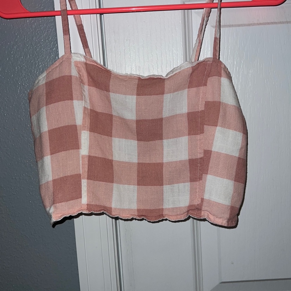 Forever 21 Pink and White Plaid Crop Top | Size M